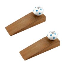 2 Pieces Blue Polka Dot Crackle Wooden Door Stopper